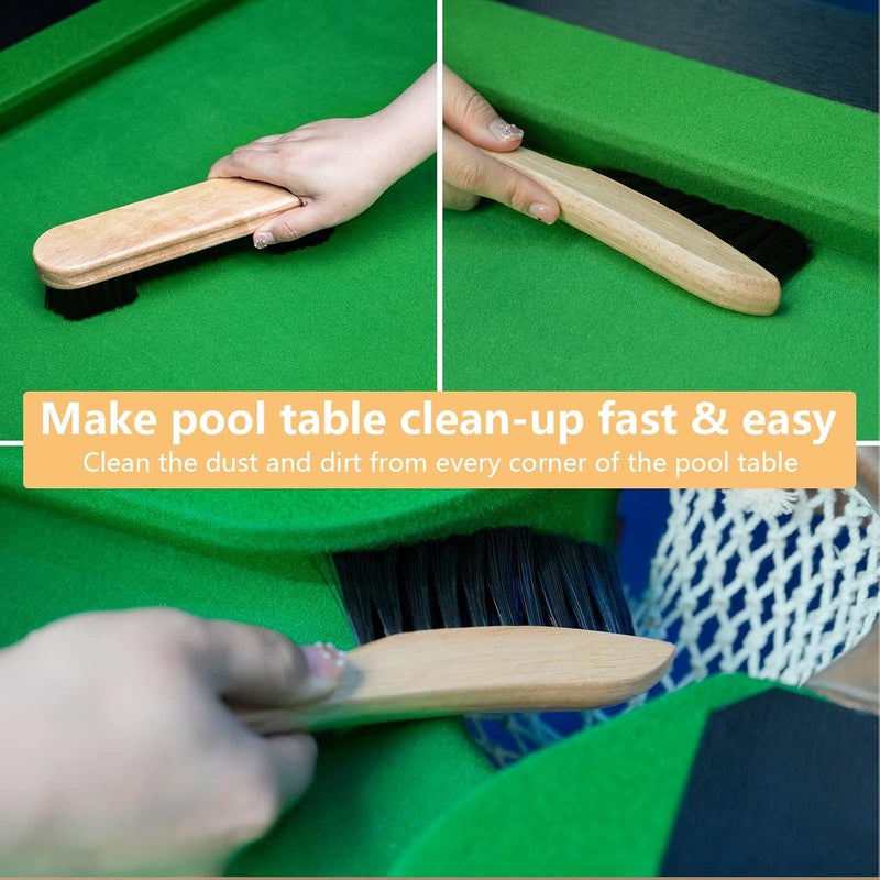 Go2trymo Pool Table & Rail Brush 5 Set, Billiard Felt Cleaner Accessories with 2 Wooden Brushes, Cue Cleaning Cloth, Ferrule Polish Cloth & Sticky Lint Roller - Image 4